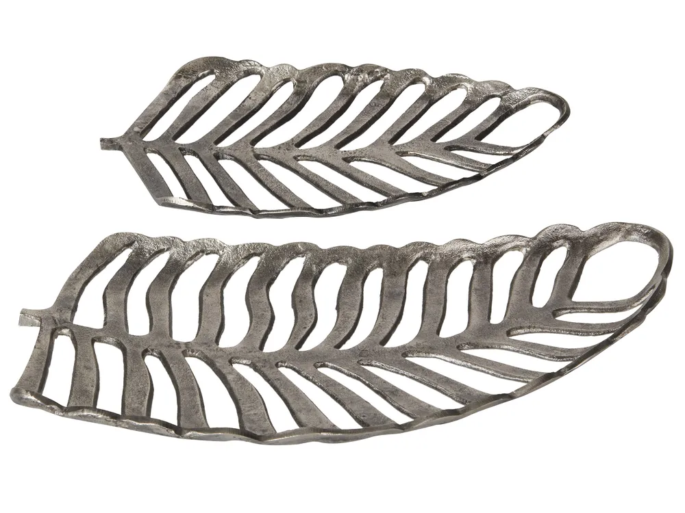 Set of 2 Trinket Dishes Leaf AMNISOS Metal Silver_822968
