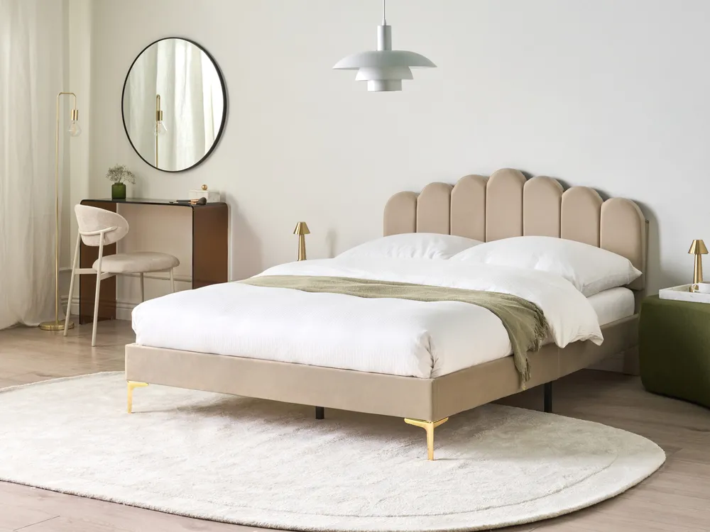 Bett mit Lattenrost Samtstoff SAUVIAN 140 x 200 cm Taupe