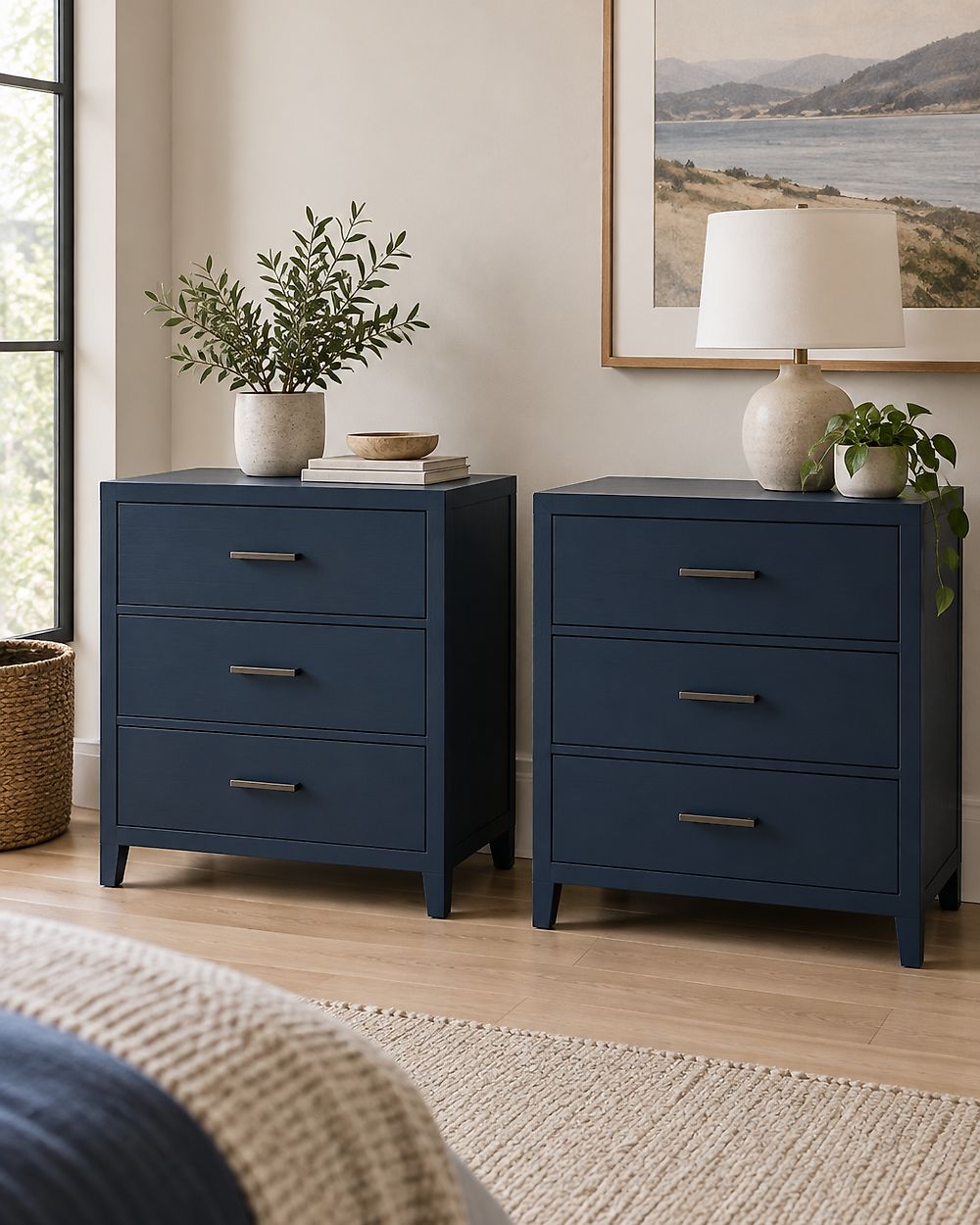 Set of 2 Bed Storage Drawers Pine Wood RUMILLY Navy Blue