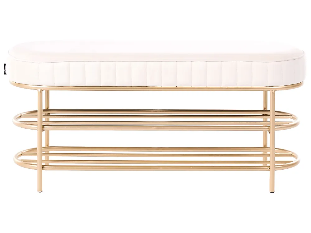 2 Tier Shoe Bench VERGENNES Velvet Beige_1186272