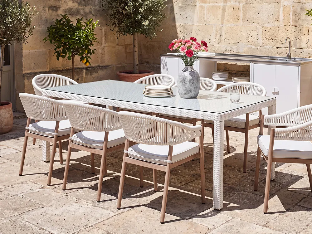 Gartentisch ITALY 220 cm 100 cm Glas Weiß