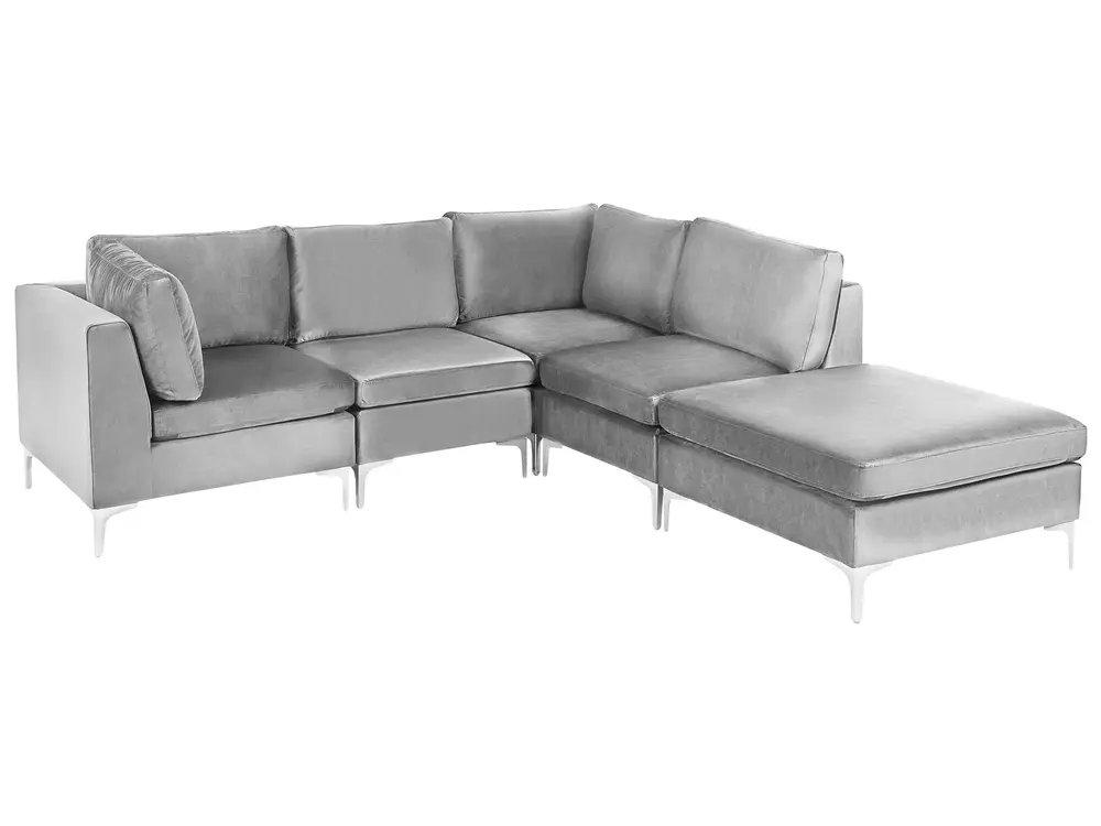 Modul Ecksofa 4-Sitzer EVJA mit Ottomane Samtstoff Grau linksseitig_789040