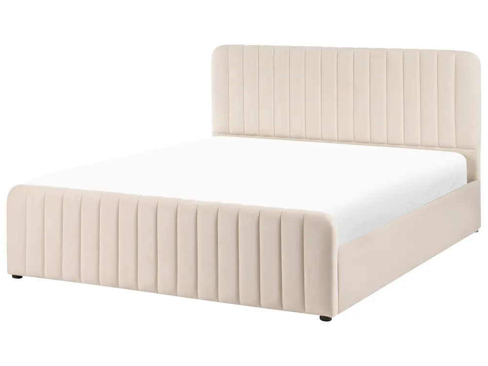 Bett mit Stauraum LUNAN Samtstoff Beige 160 x 200 cm_1051392