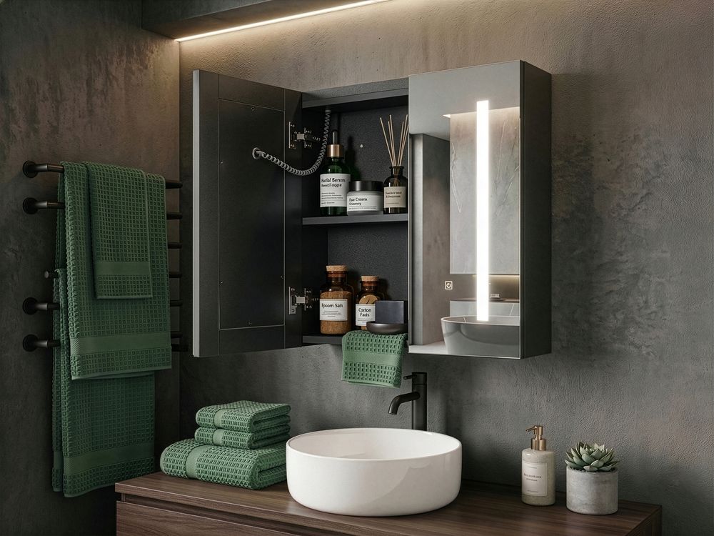 Armoire de toilette murale LED CHABUNCO 60 cm x 60 cm Noir