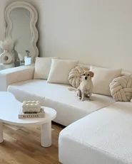 Ecksofa 4-Sitzer LUNGO mit Ottomane Bouclé Weiß linksseitig_1041849