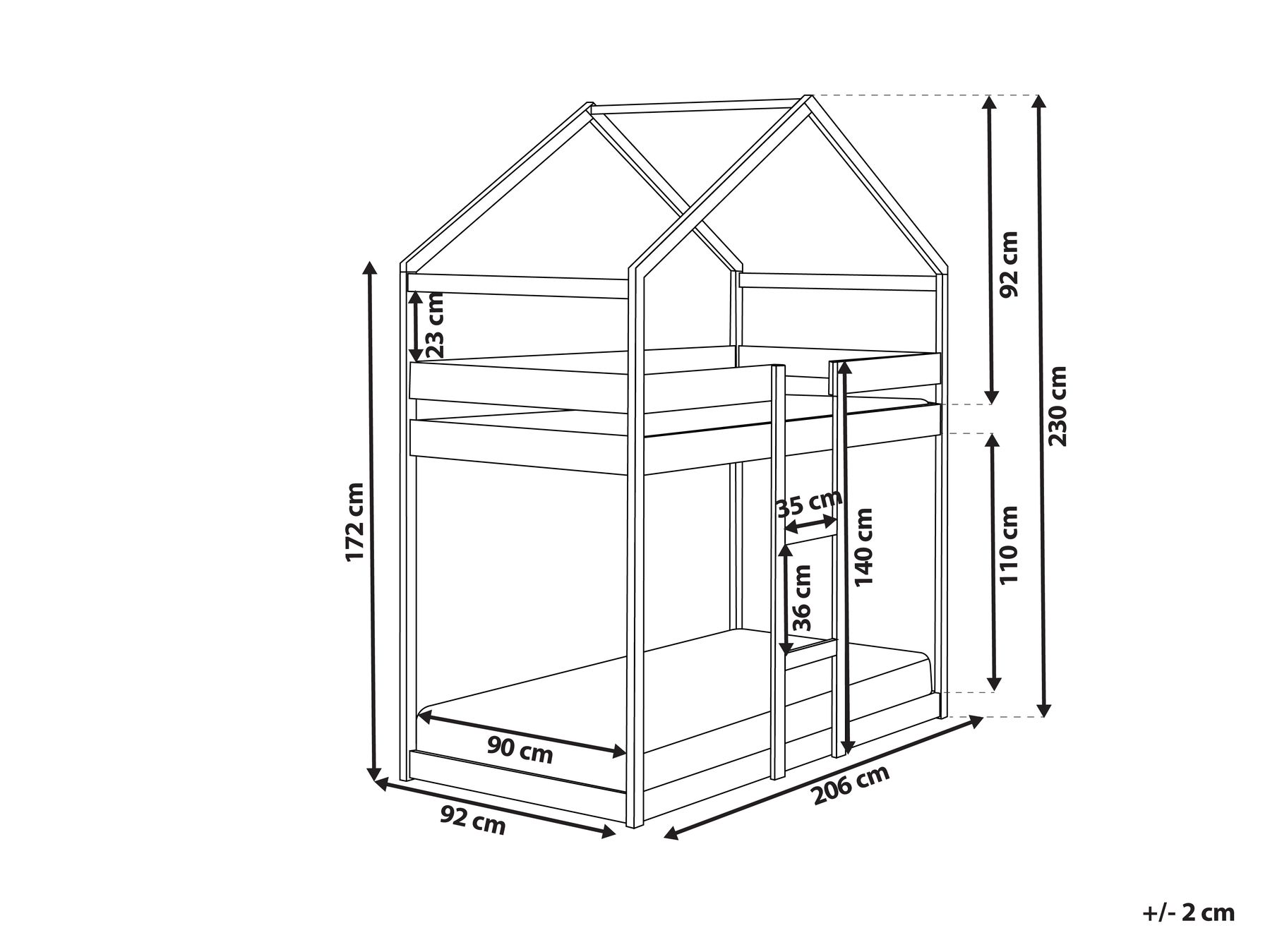 Bunk Bed House Pine Wood LABATUT 90 x 200 cm (EU Single) White_911517