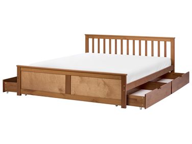 Lit avec 4 tiroirs Bois de pin OLENDON 160 x 200 cm Marron