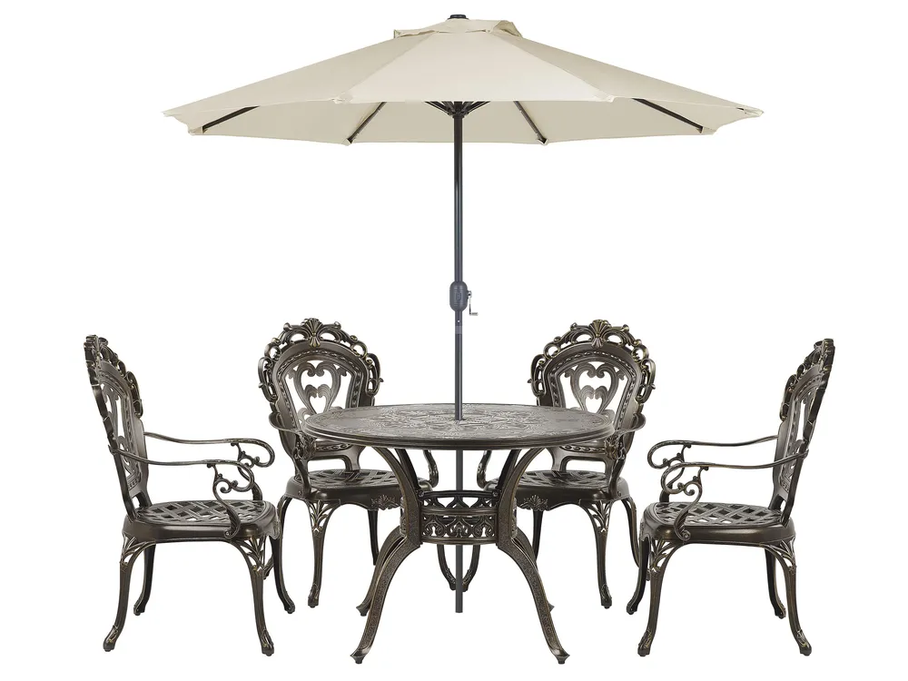 Gartenmöbel Set 4-Sitzer SAPRI mit Schirm (16 Optionen) Metall Dunkelbraun