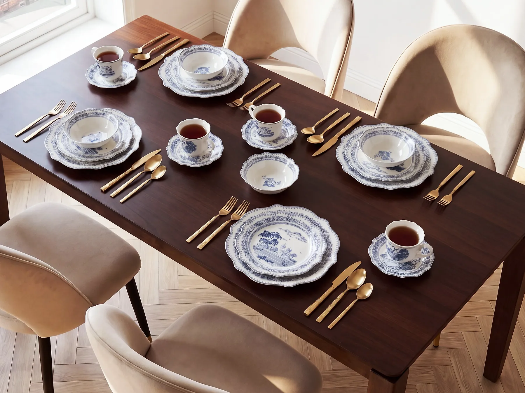 20-Piece Dinnerware Set BAY LEAF Porcelain White/Blue_1191693