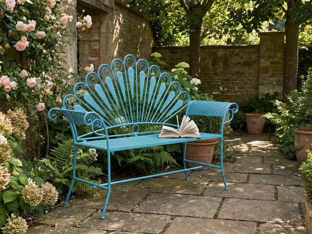 Gartenbank PAVIA 146 cm Metall Blau