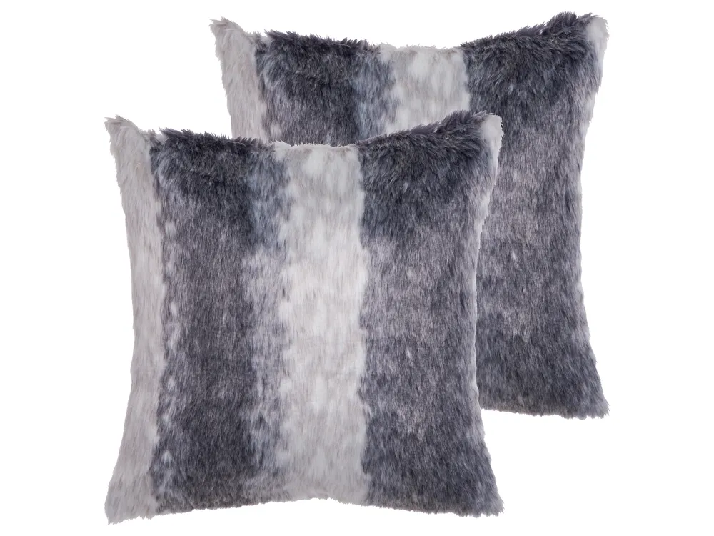 Dekokissen 2er Set HORDEUM 45 x 45 cm Webpelz Grau Streifenmuster