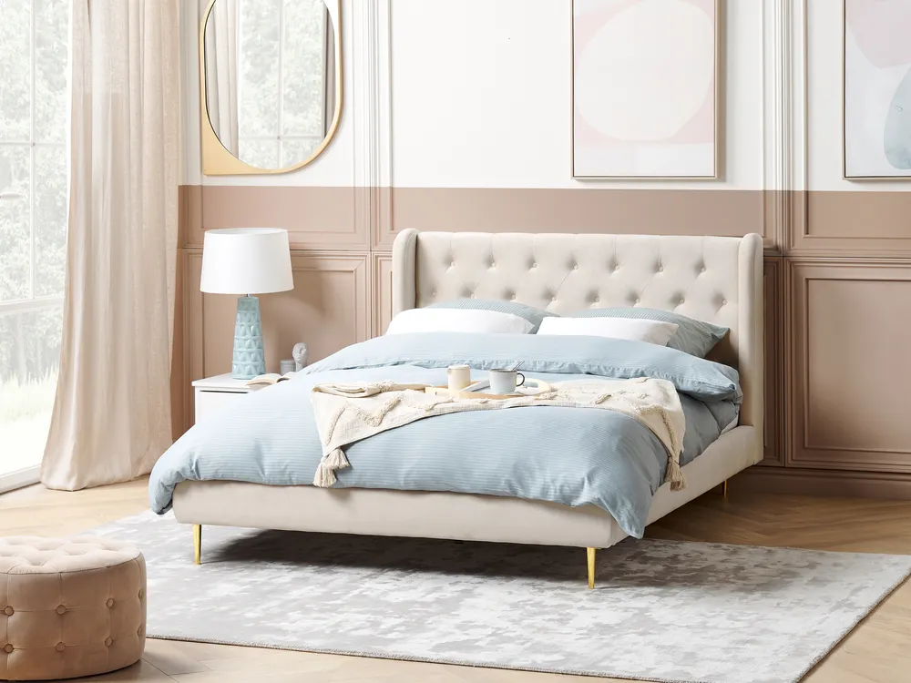 Bett mit Lattenrost Samtstoff FORBACH 140 x 200 cm Beige