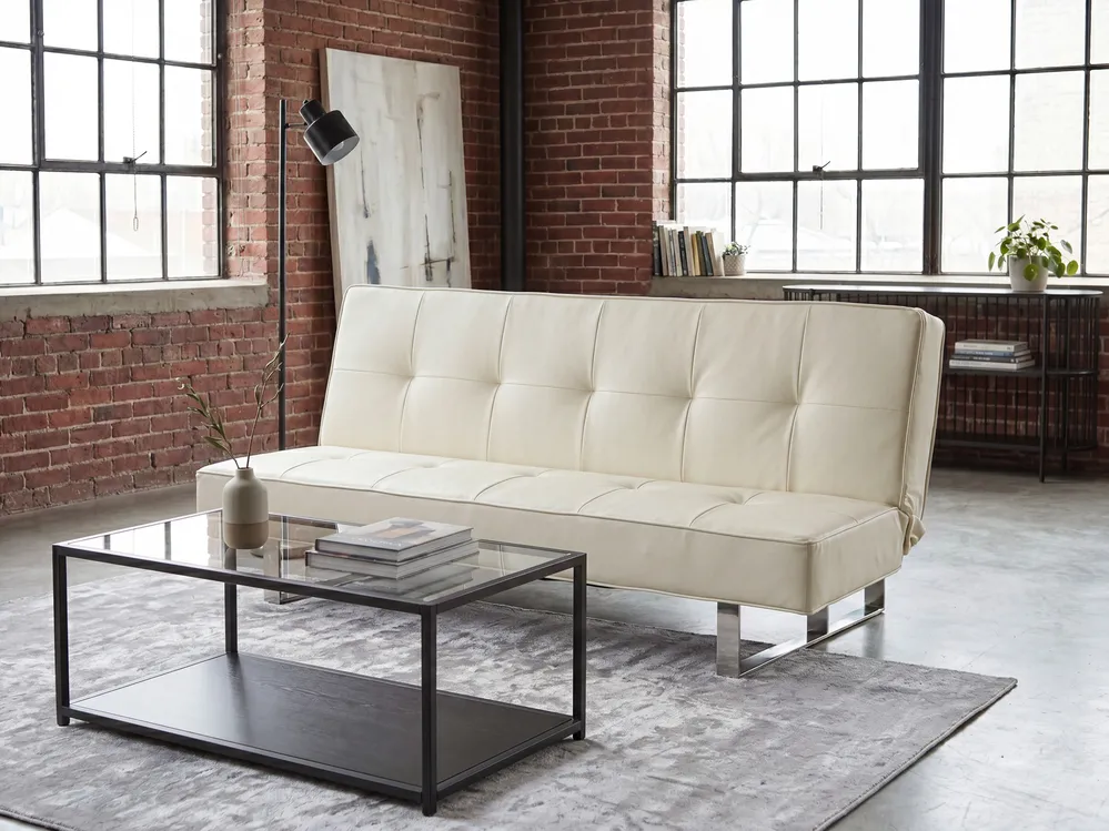 Schlafsofa 3-Sitzer DERBY Kunstleder Cremeweiß