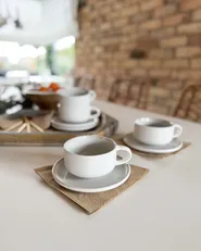 Set of 8 Cups with Saucers SESAME Stoneware Off-White_1036073