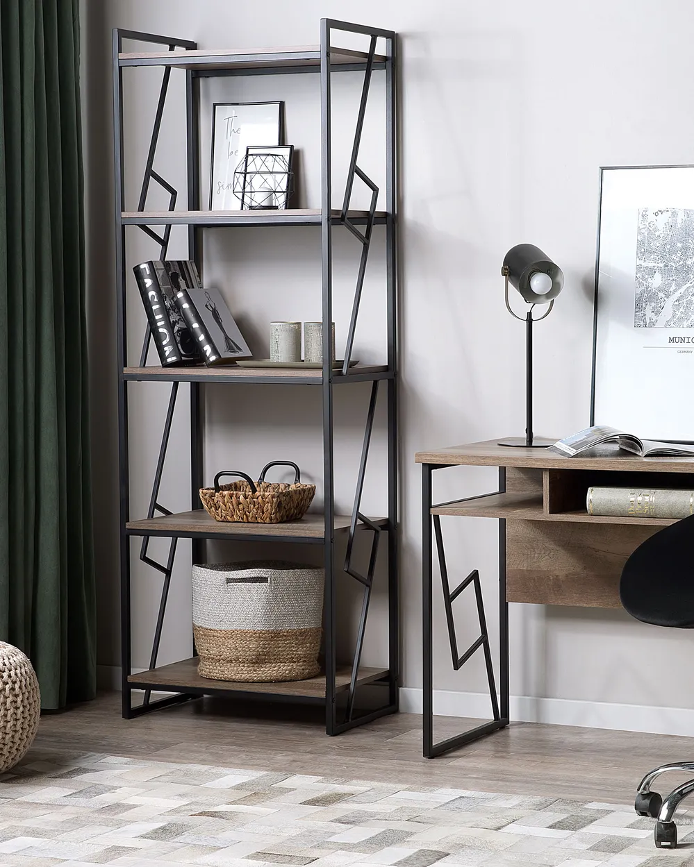 Bücherregal mit 5 Ebenen FORRES 184 cm Braun / Schwarz