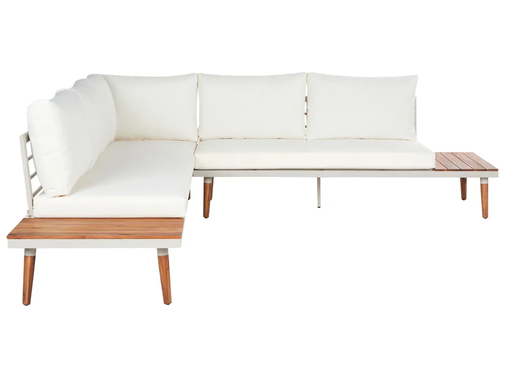 Garden Corner Sofa with Table 5 Seater CORATO Acacia Wood Off-White_920245
