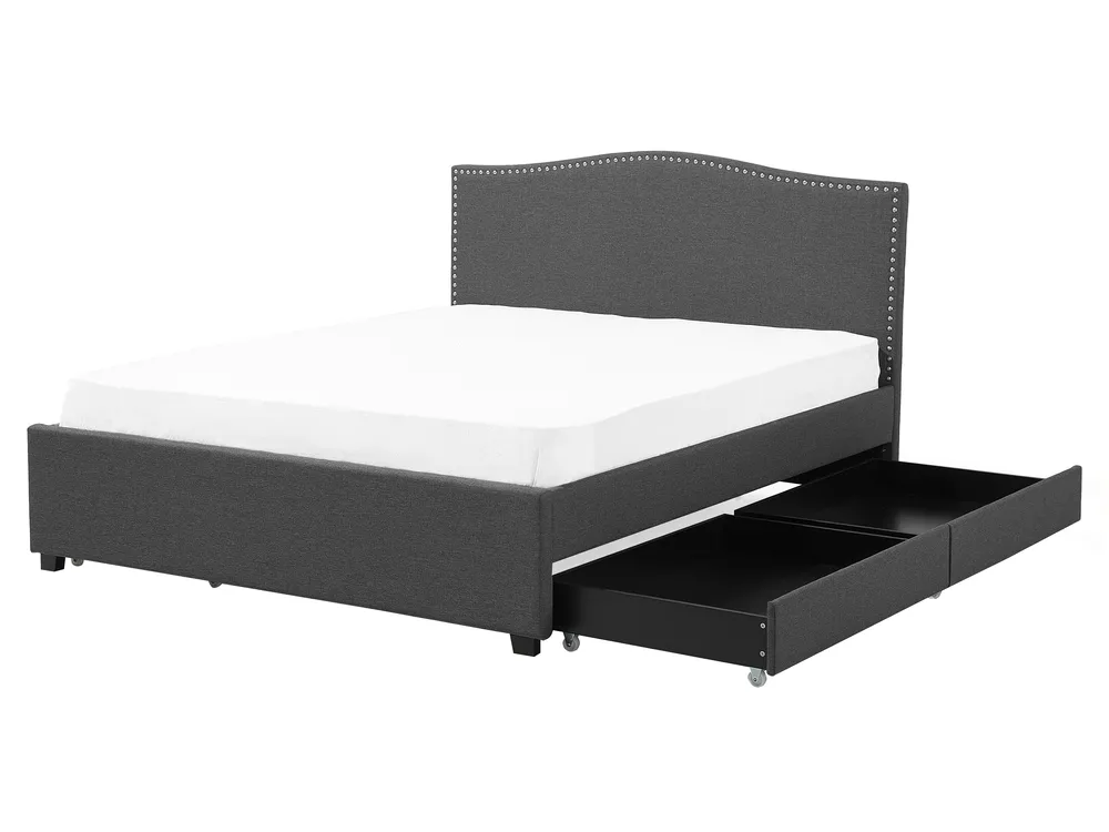 Bett mit Schubladen MONTPELLIER Stoff Grau 160 x 200 cm LED_708656