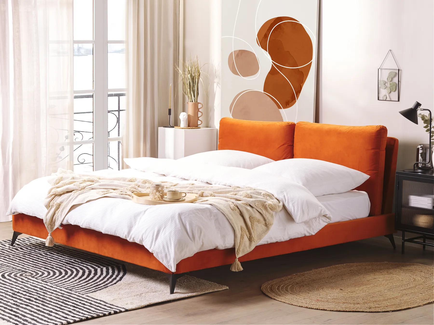 Bett mit Lattenrost Samtstoff MELLE 180 x 200 cm Orange_829897