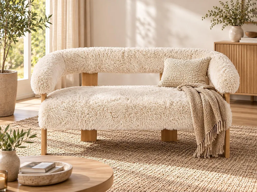 Sofa 2 Seater ILBRO Faux Fur Off-White/ Light Brown_1175225