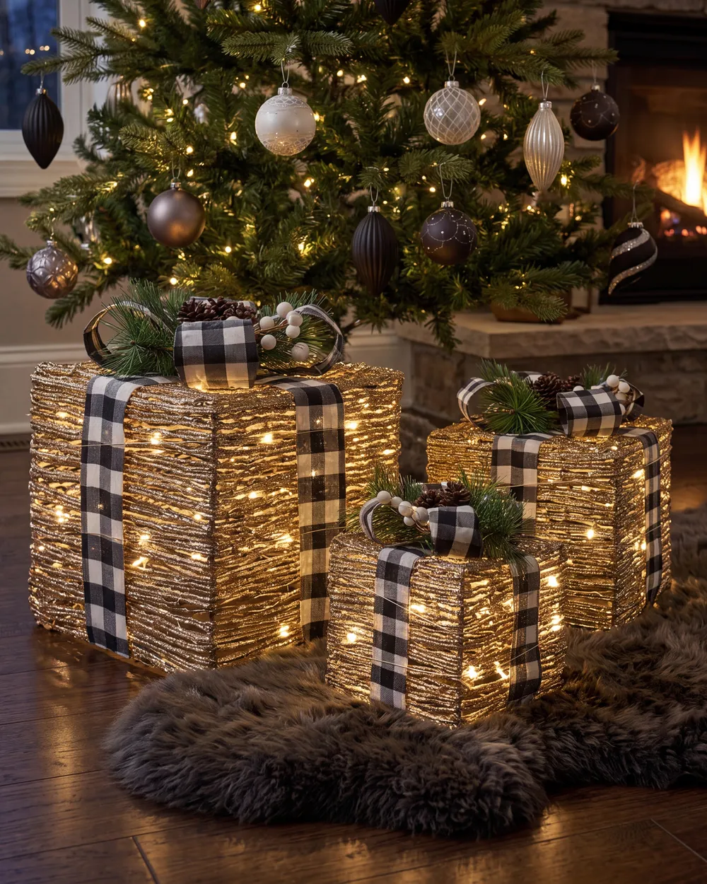 Weihnachtsdekoration 3er Set LED ARRESKOV 20/25/30 cm Weihnachtsgeschenke Braun_1142946