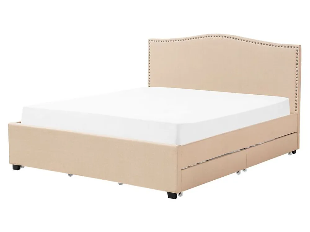 Bed with Storage Drawers MONTPELLIER Fabric Beige 160 x 200 cm (EU King Size)_754244