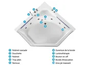 Baignoire d'angle à remous avec LED CACERES 211 x 150 cm Blanc_786962
