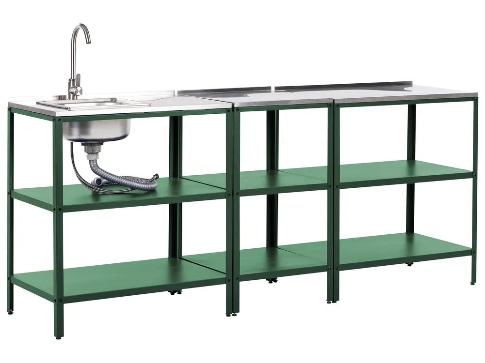 Outdoor-Küche 3er Set mit Spüle VILAMA Grün Metall
