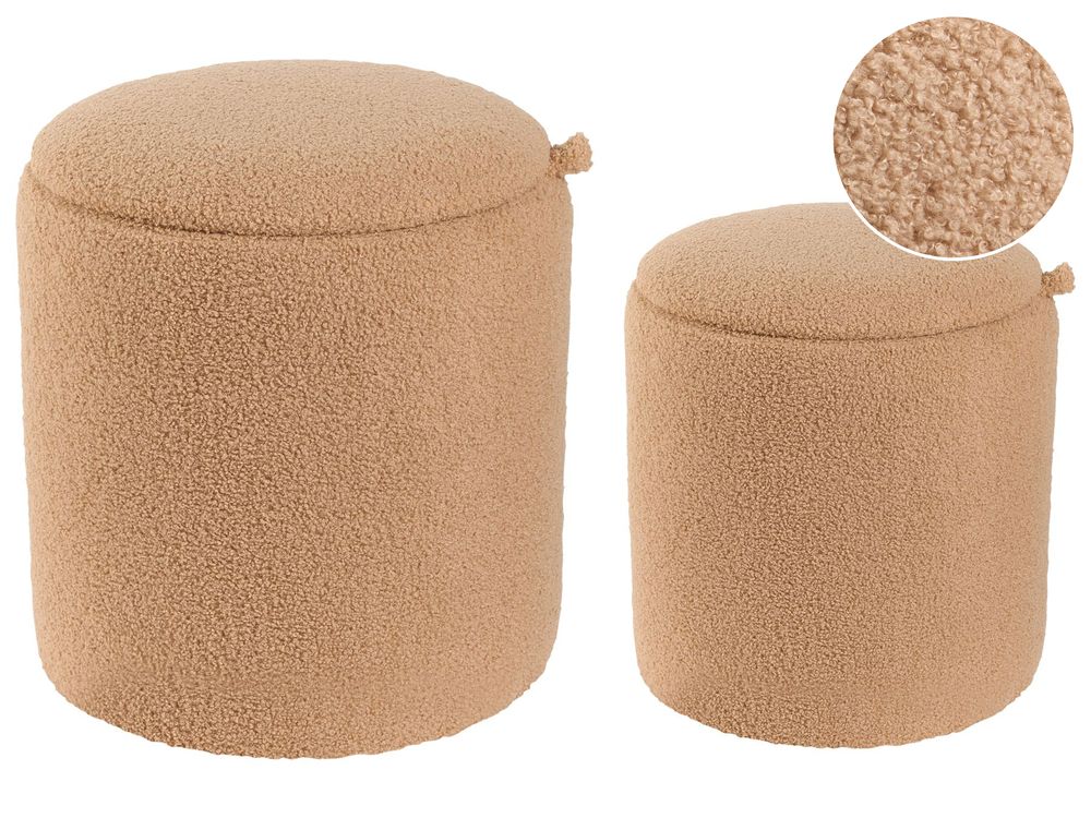 Set of 2 Storage Pouffes BEREA Boucle Light Brown