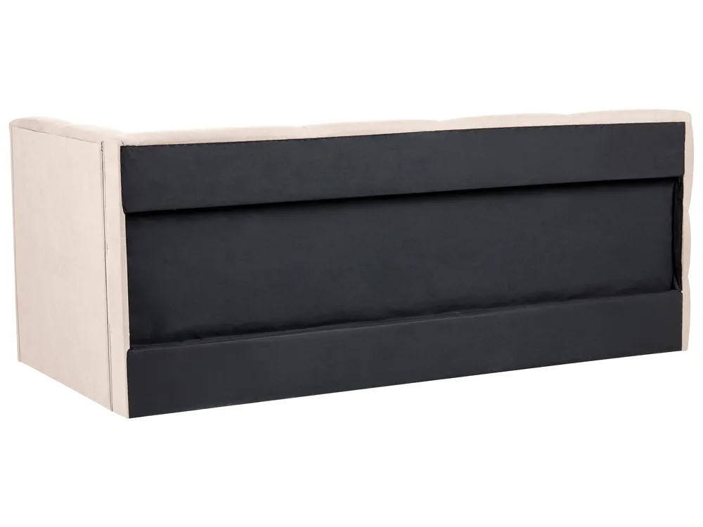 Tagesbett Stoff JACOU 90 x 200 cm mit Stauraum rechtsseitig Hellbeige_1092725