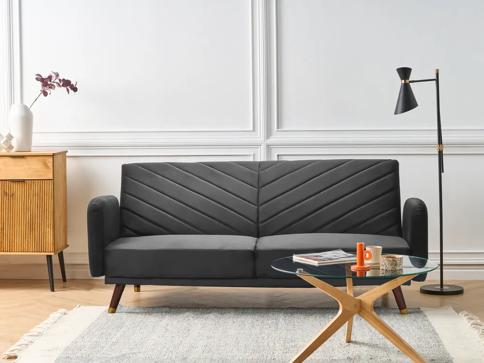 Schlafsofa 3-Sitzer SENJA Samtstoff Schwarz