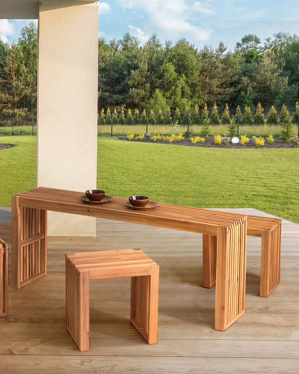 Gartenhocker 3er Set BELLANO Akazienholz Braun_921939