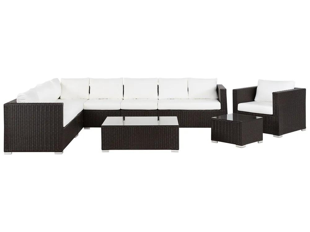 Lounge Set mit Tisch 8-Sitzer XXL modular Polyrattan Dunkelbraun rechtsseitig