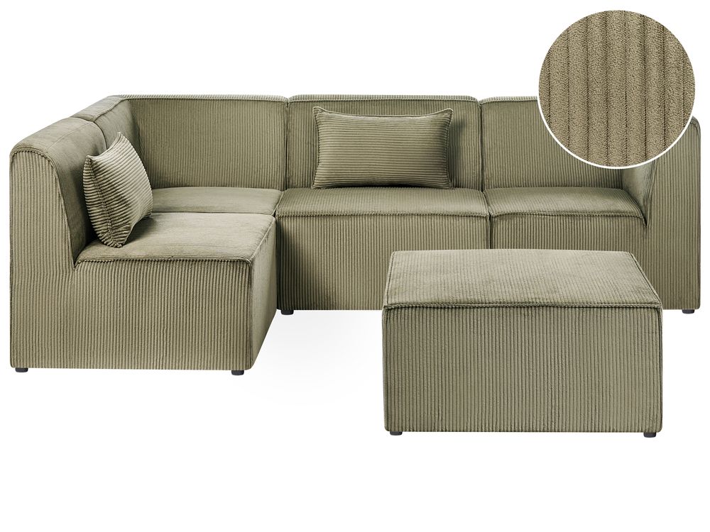 Modul Ecksofa 4-Sitzer LEMVIG mit Ottomane Cord Grün rechtsseitig