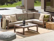 Garden Corner Sofa with Table 4 Seater TIMOR Modular Certified Acacia Wood Dark Brown Left Hand_853463