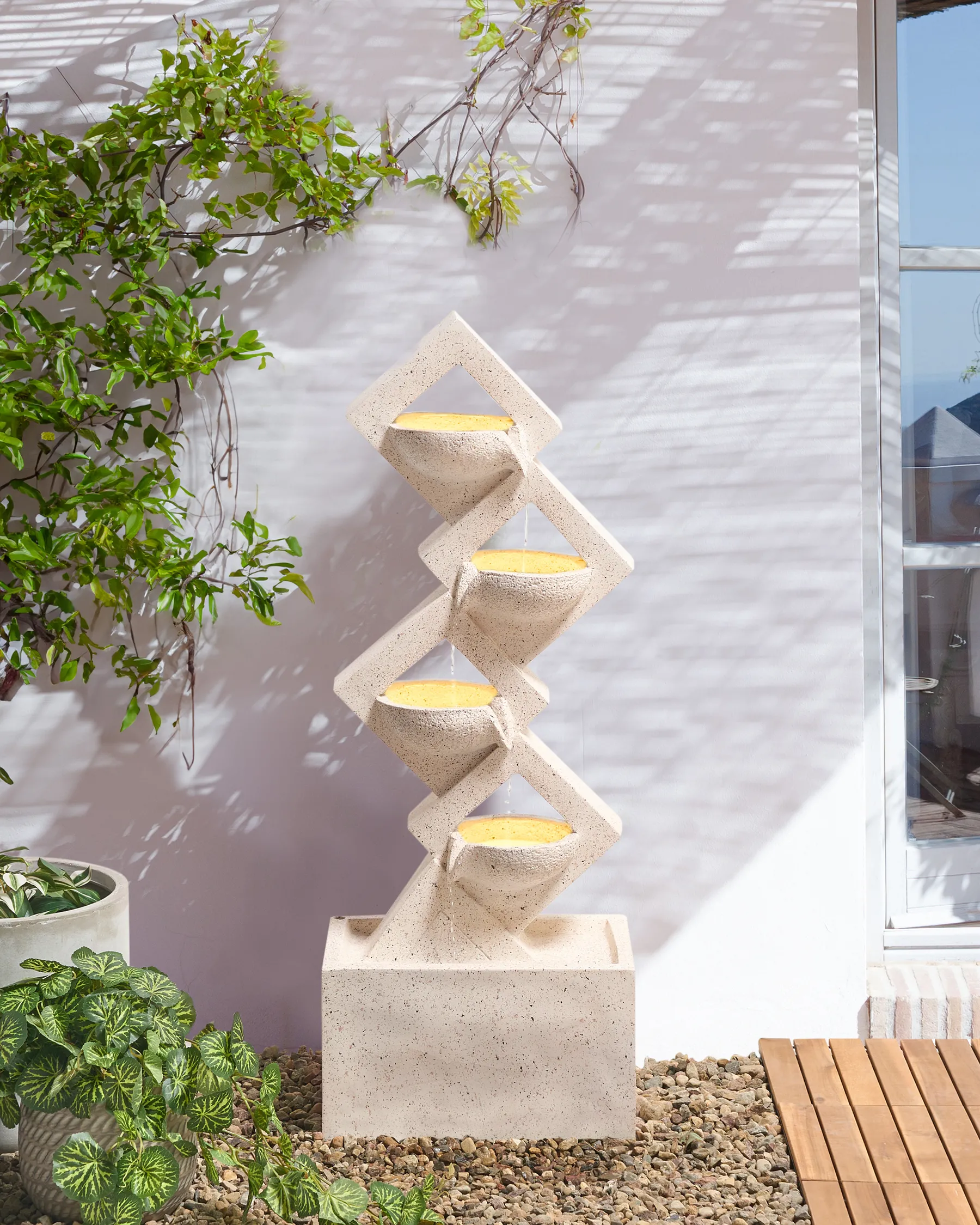 Garden Water Feature LED SHEGAR Beige_962489