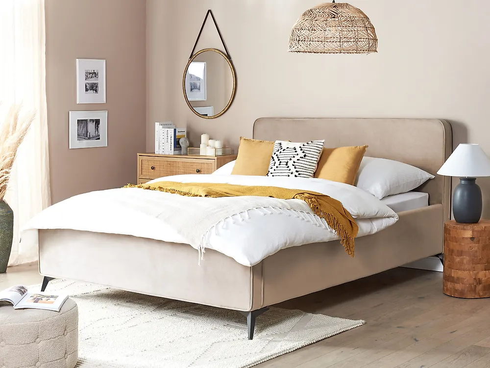 Bett mit Lattenrost Samtstoff VALOGNES 160 x 200 cm Taupe_1182596