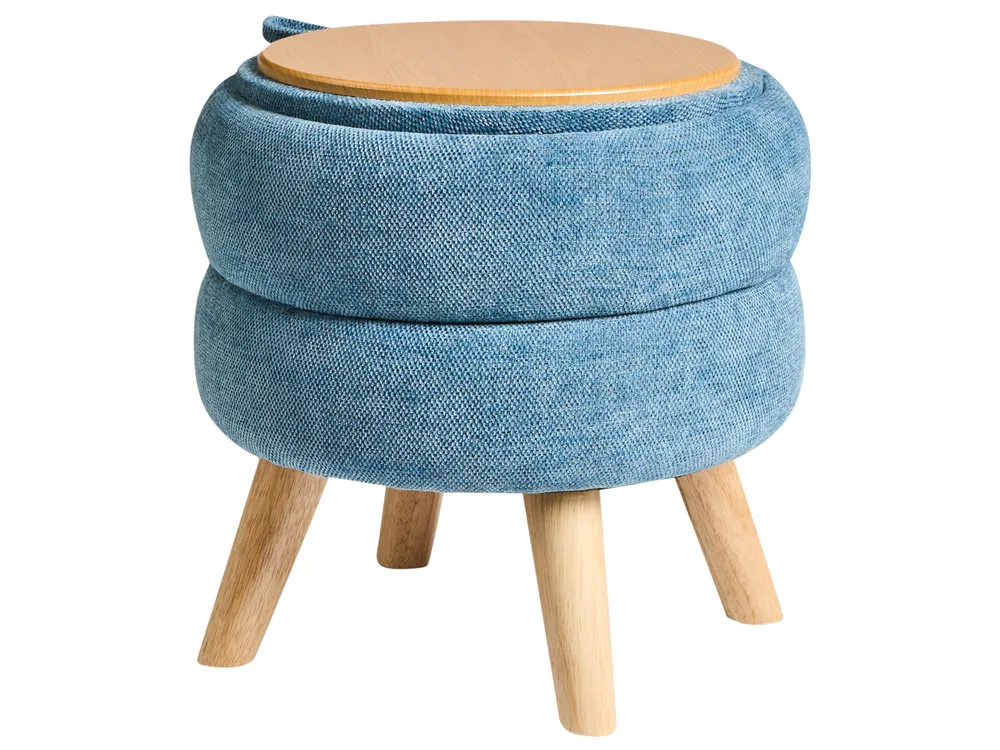 Pouf mit Stauraum HAWLEY Chenillegewebe Blau_996442