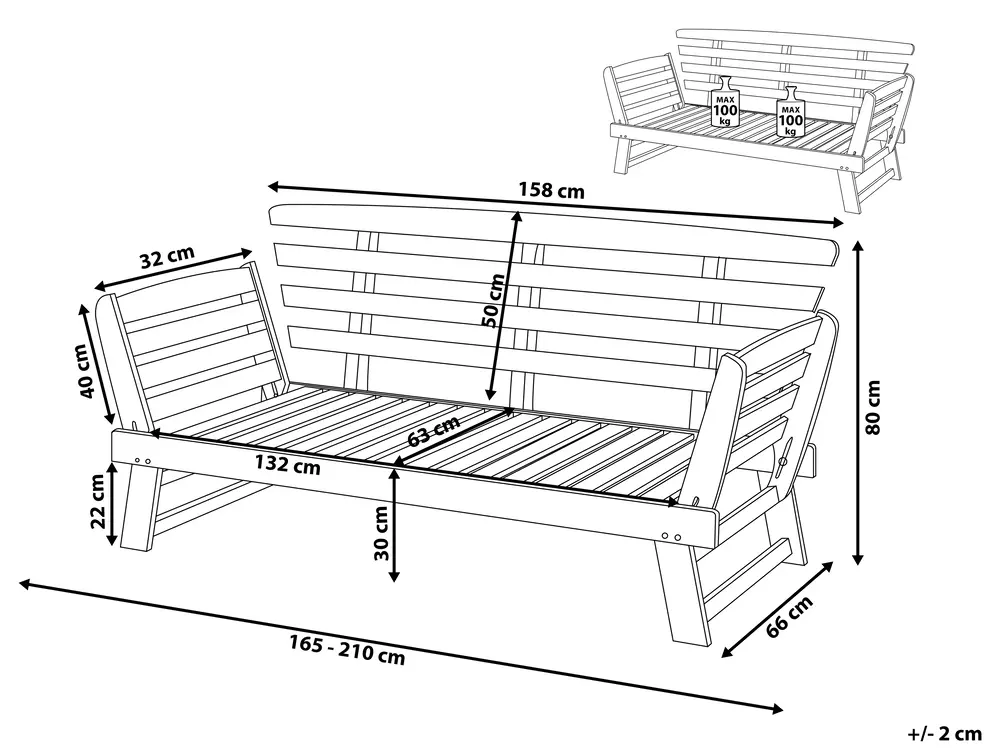 Garden Bench with Cushion PORTICI 210 cm Eucalyptus Wood Dark Brown/ Taupe_691799