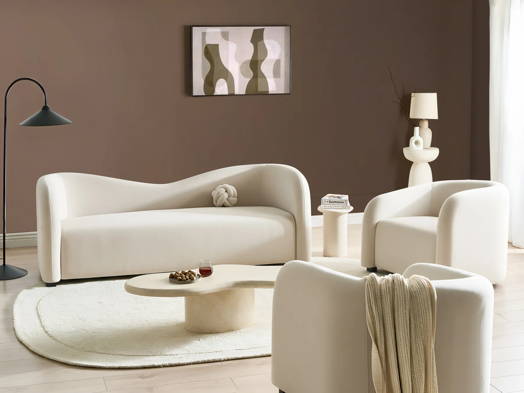 Living Room Set 5 Seater VELTADA Velvet Off-White_1028409