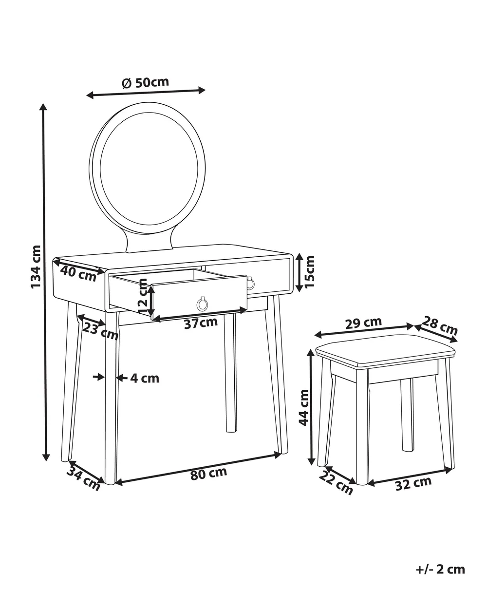 Schminktisch mit Spiegel und Hocker FEDRY LED Grau_1107942