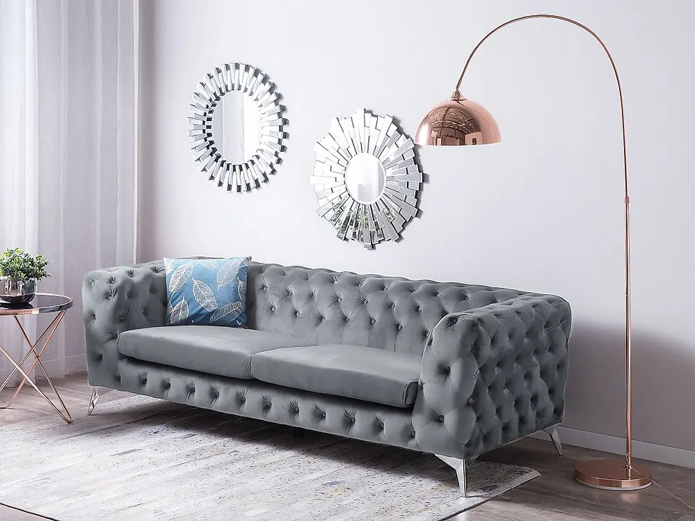 Sofa 3-Sitzer SOTRA Samtstoff Grau_1186481