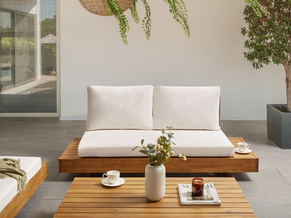 Garden Sofa 2 Seater MARETTIMO Certified Acacia Wood Off-White