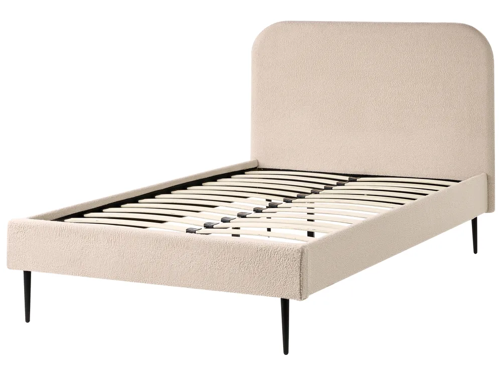 Bett mit Lattenrost Bouclé FLAYAT 120 x 200 cm Hellbeige_1024391
