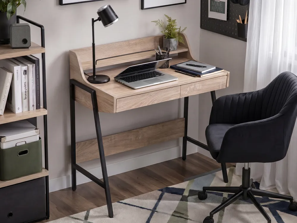 Schreibtisch mit Regalaufsatz BROXTON 77 cm 46 cm mit Schubladen Hellbraun