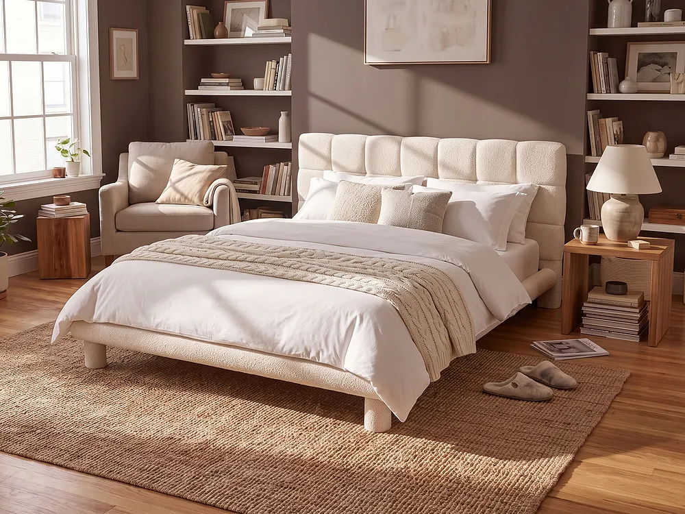 Bed Boucle CRESSAT 180 x 200 cm (EU Super King) Off-White_1150978