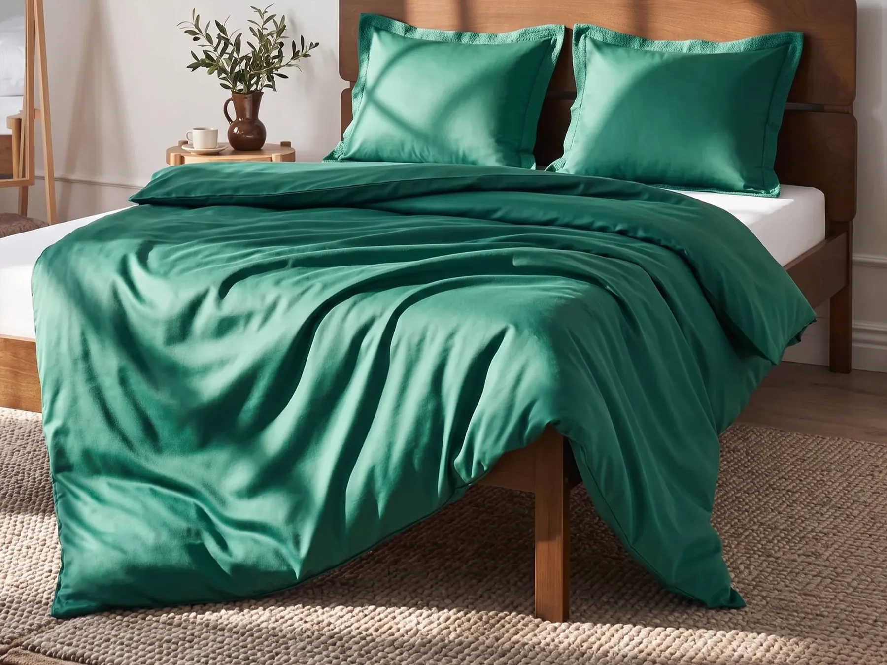 Bettwäsche-Set PARKROSE 150 x 200 cm Baumwollsatin Grün_1071717
