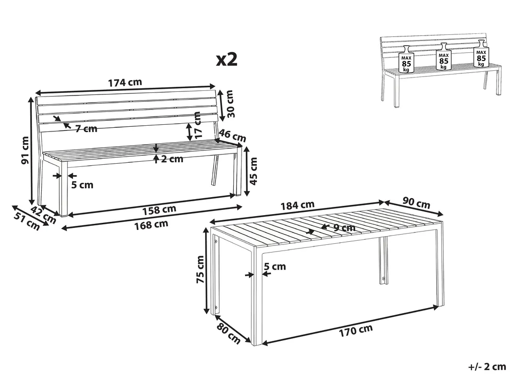 Gartenmöbel Set mit Bänken 6-Sitzer COMO Beige_1048687