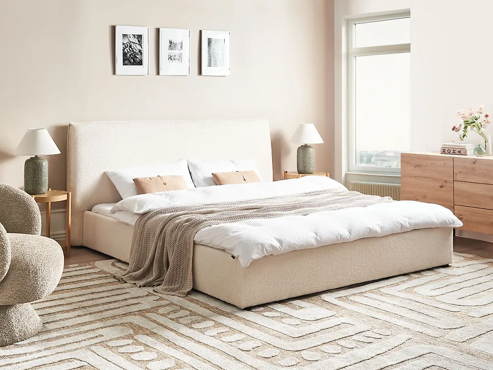 Bett mit Lattenrost Bouclé LAVAUR 180 x 200 cm Cremeweiß_1179052