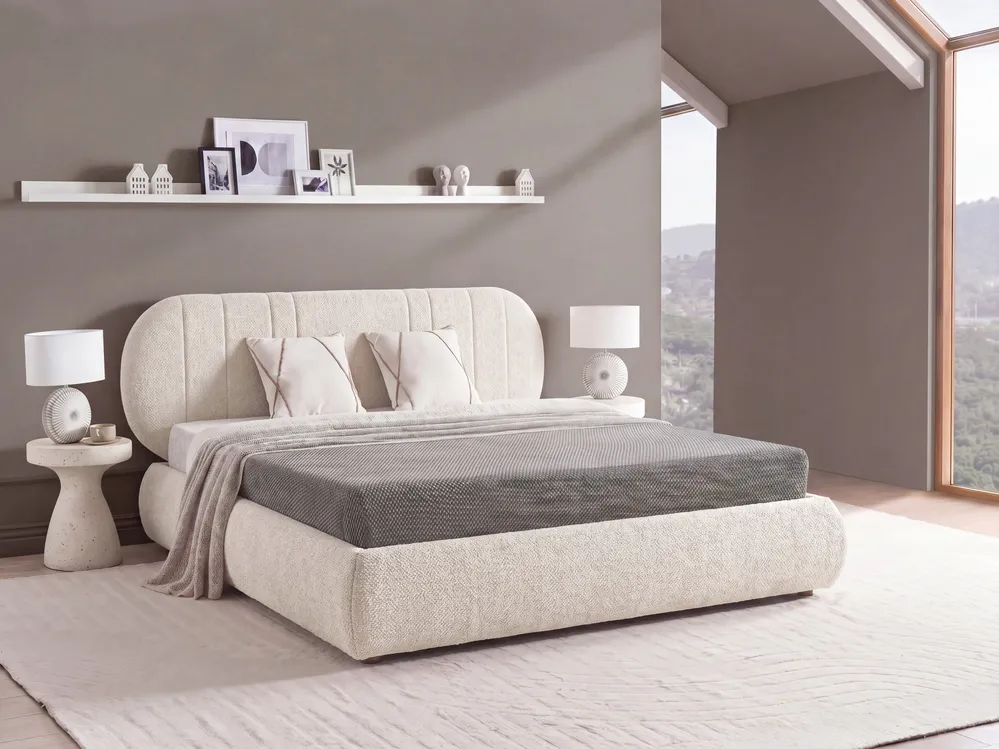 Bett mit Stauraum CAMPAN Stoff Hellbeige 180 x 200 cm