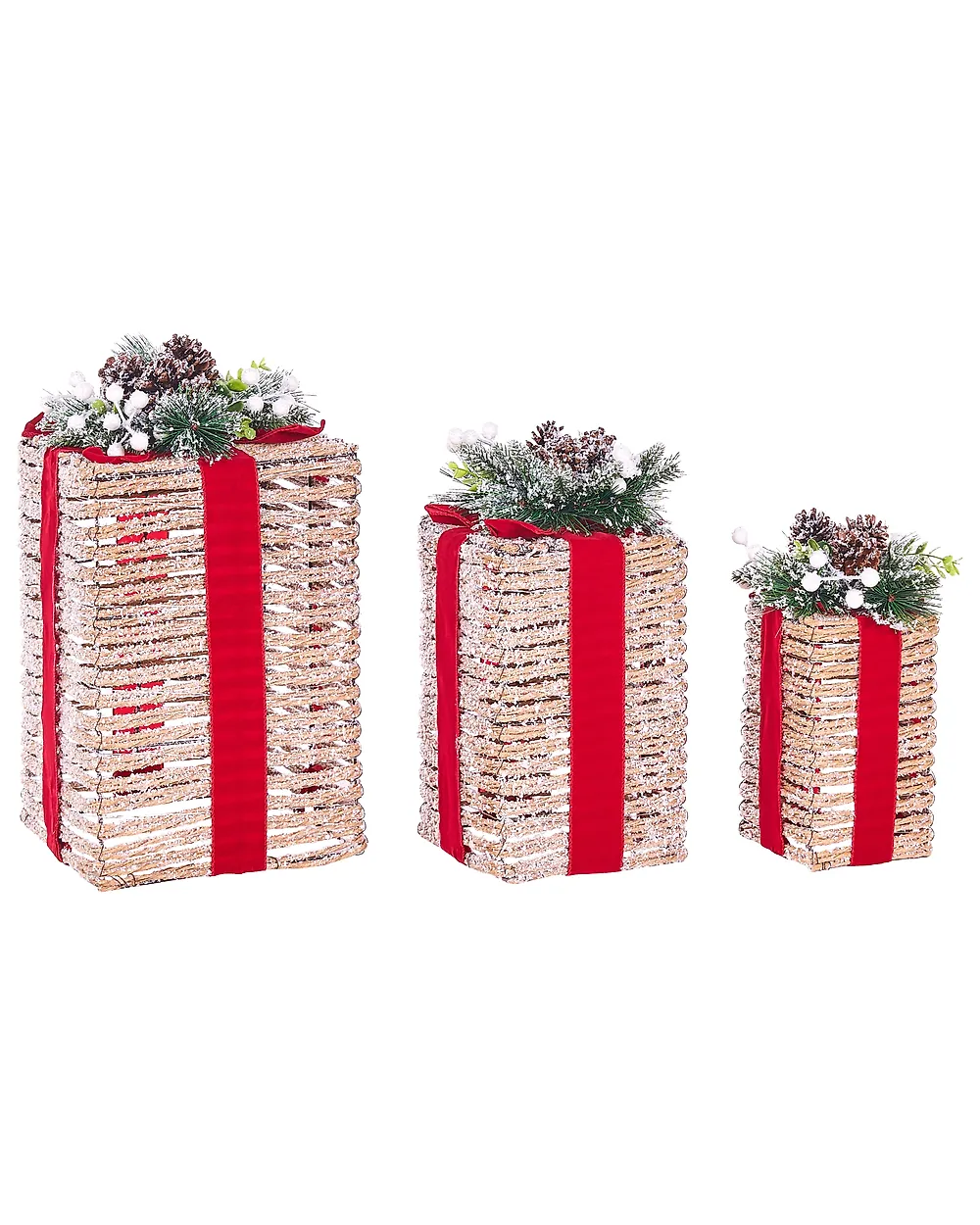 Weihnachtsdekoration 3er Set LED VAHTO 46/32/30 cm Weihnachtsgeschenke Braun_1179426
